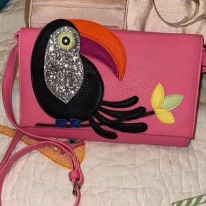 Pink Toucan Embellished Crossbody Bag